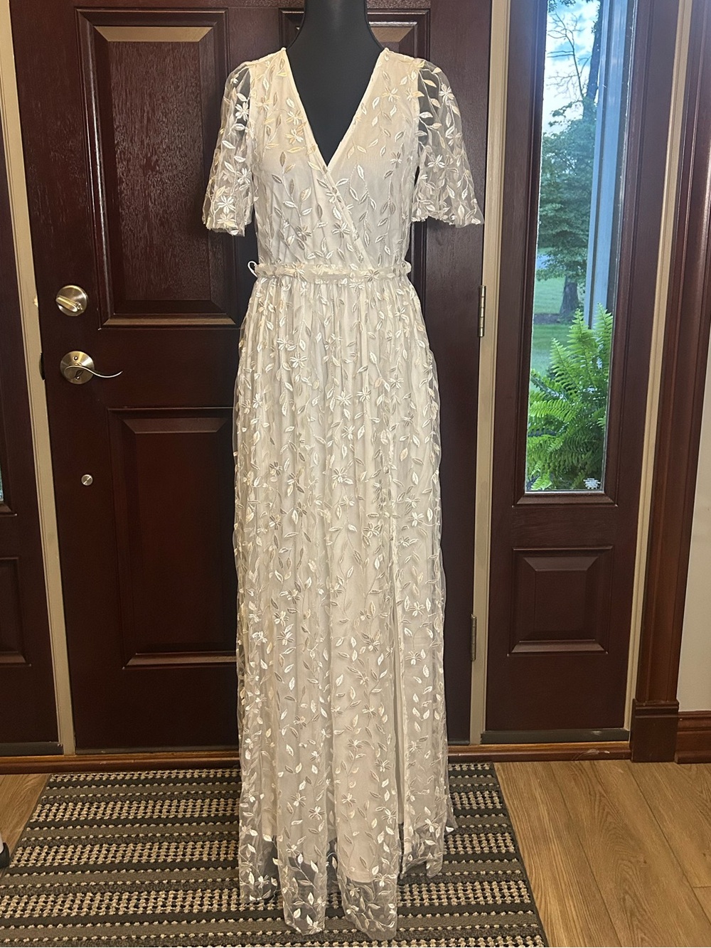 Baltic Born White Embroidered Floral Mesh Maxi Dress Small Cottagecore - Picture 2 of 11